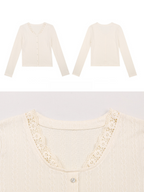 Lace-Trim Cozy Knit Cardigan