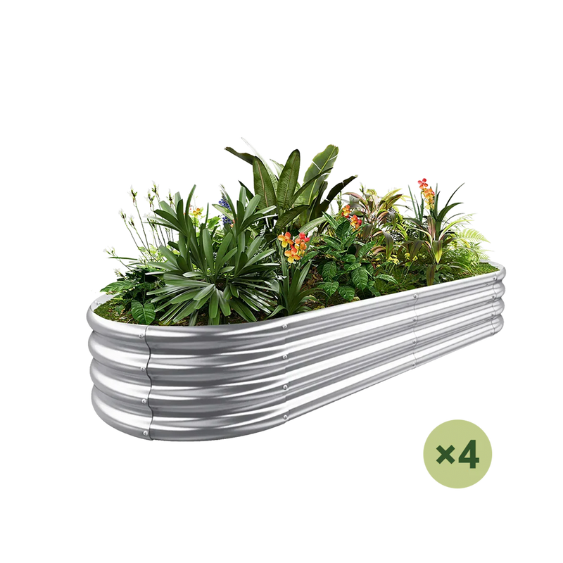 set of 4 — 12-inch tall oval galvanized metal raised garden bed, 6 by 3 feet