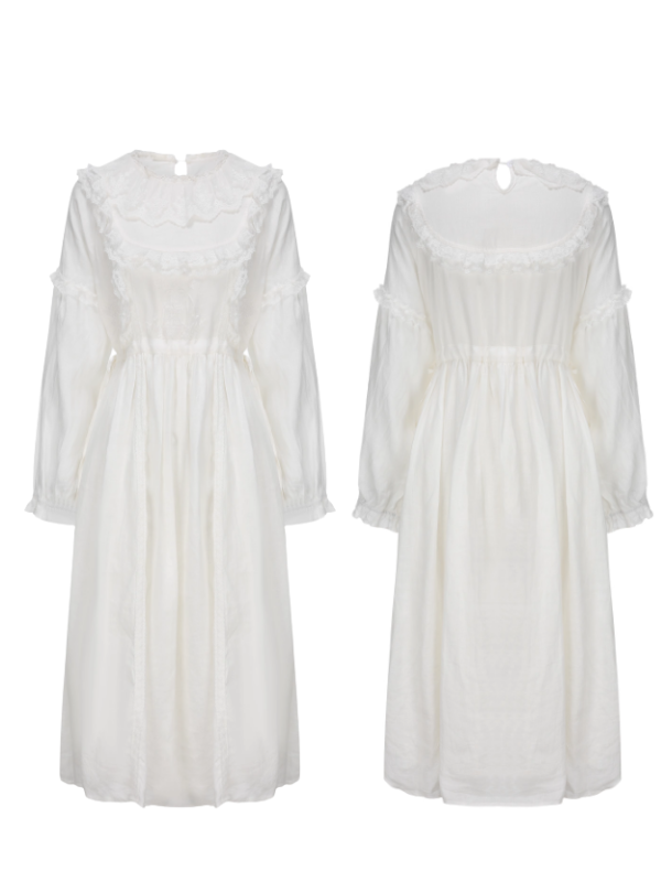 Fountain Embroidery Ramie Dress