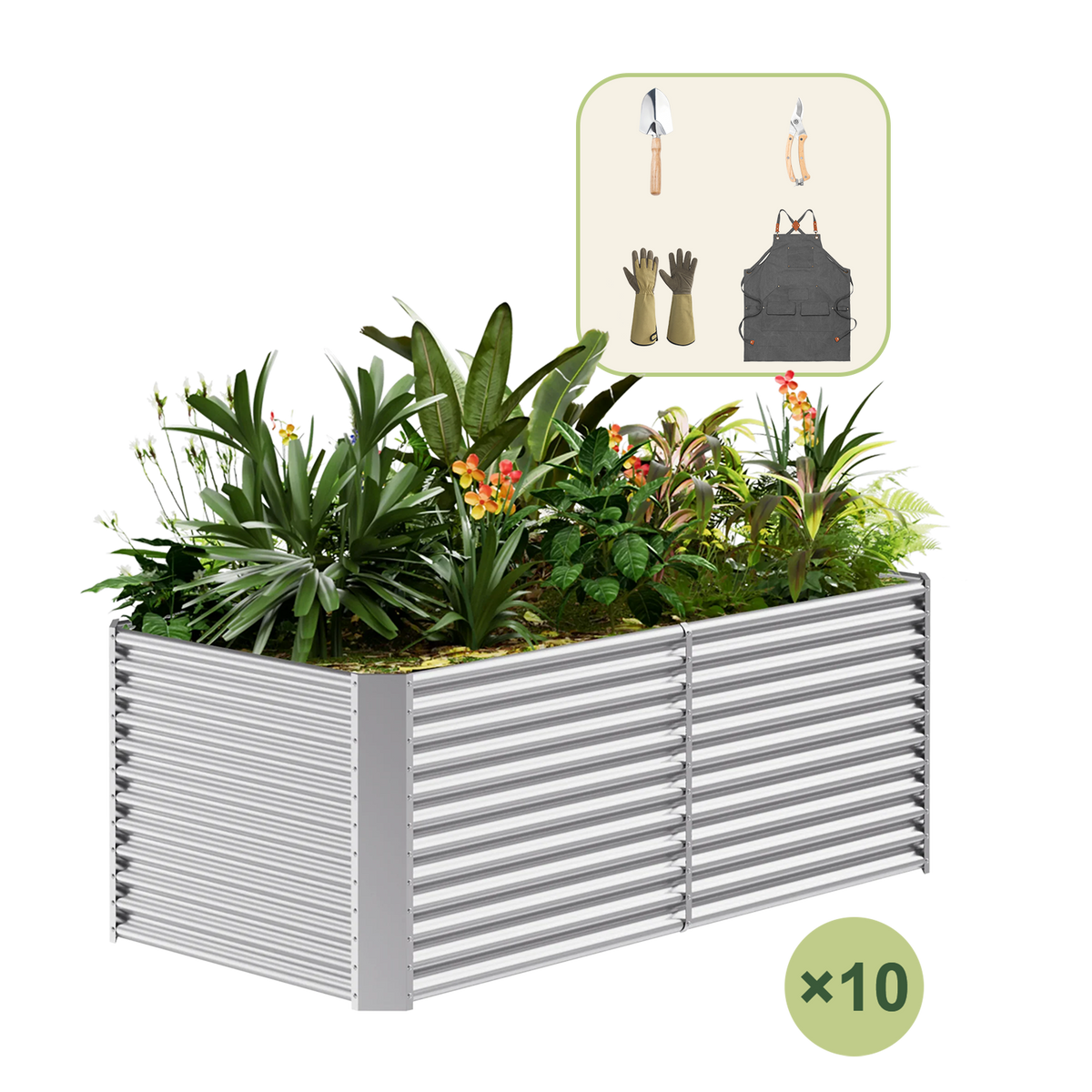 10-Pack 36" Tall Rectangular 8x4x3ft Galvanized Raised Garden Bed+Gardening Gift Pack