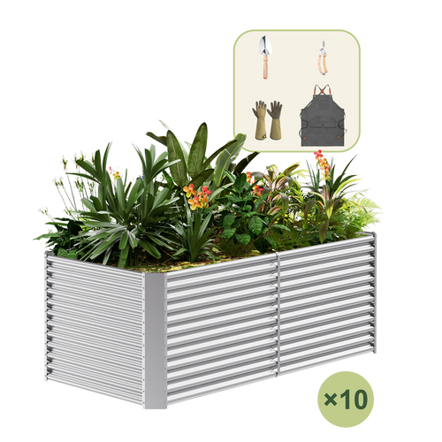 10-Pack 36" Tall Rectangular 8x4x3ft Galvanized Raised Garden Bed+Gardening Gift Pack