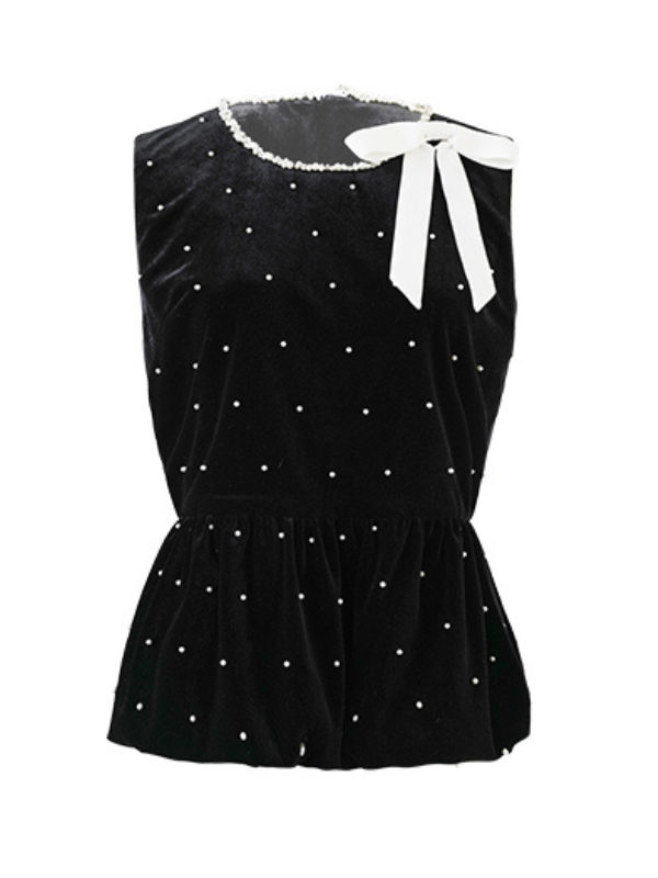 Midnight Pearl Velvet Peplum Vest
