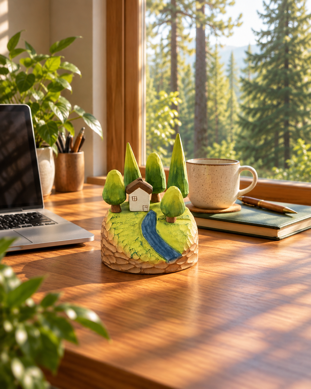 Build-Your-Own Woodland Cottage – Magnetic Hand-Carved Wooden Desk Garden