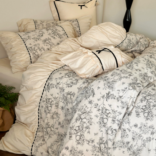 French Vintage Floral Cream Bedding Set