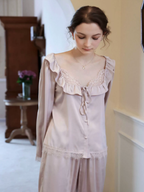 Vintage Lace-Frill Satin Slumber Pajama