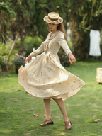 Beige Harmony of Lace Check Dress