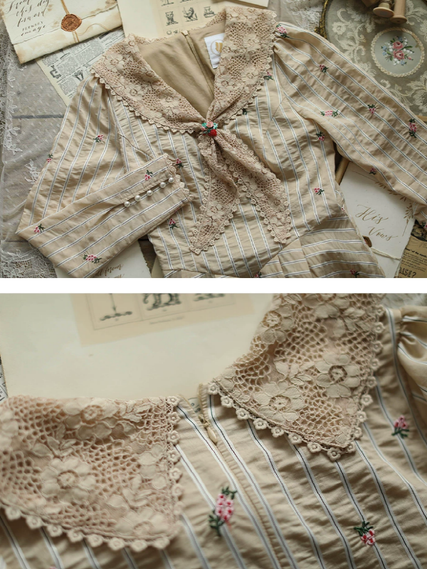 Beige Harmony of Lace Check Dress
