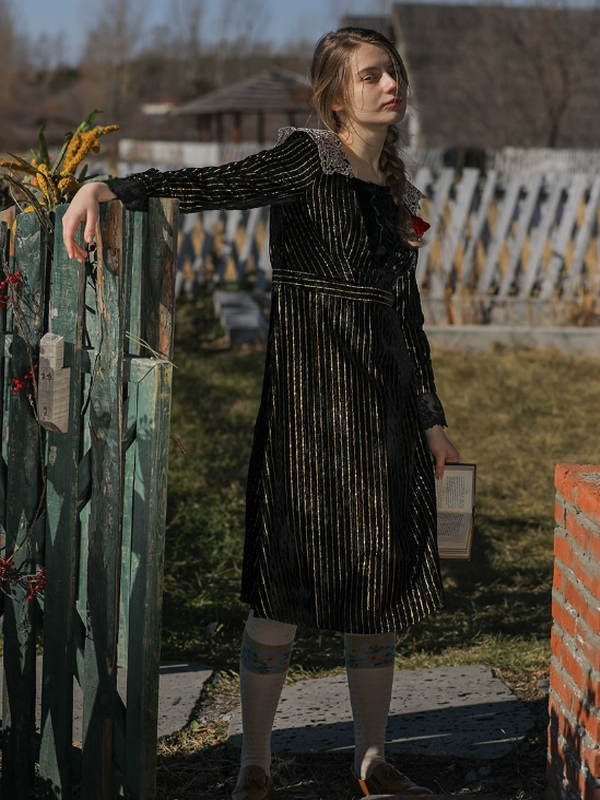 Golden Twilight Lace Dress