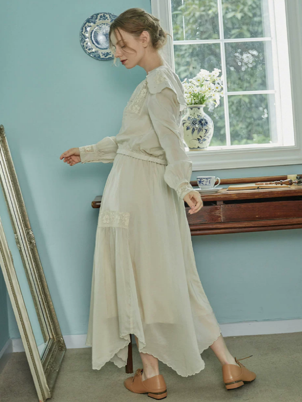 Autumn's Serene Verse Dress
