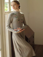 Elegant Blossom Pleats Dress