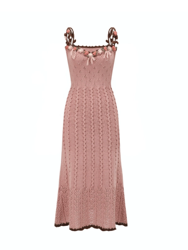 French Vintage Blooming Wool Knit Dress