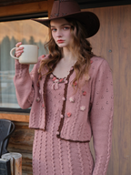 Vintage Floral Wave Wool Knit Cardigan　