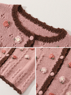 Vintage Floral Wave Wool Knit Cardigan　