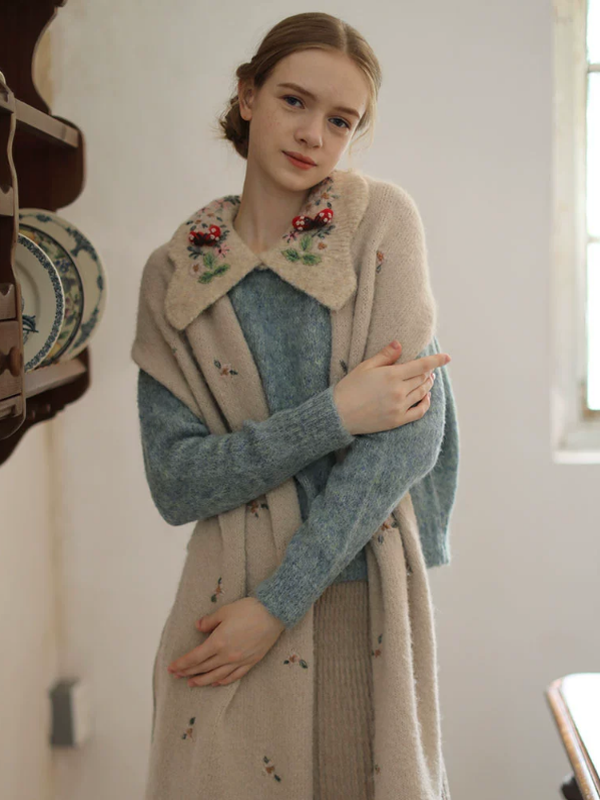 Floral-Collared Alpaca Sweater