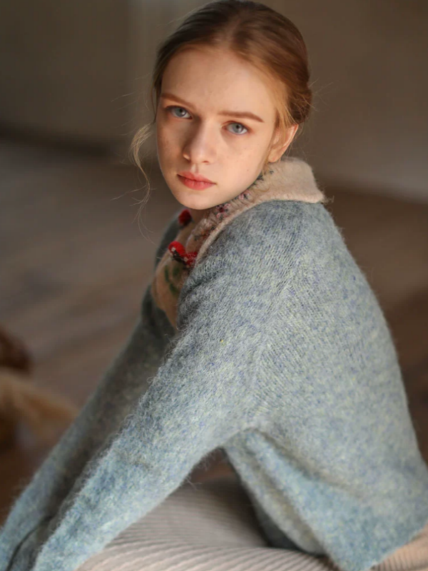 Floral-Collared Alpaca Sweater