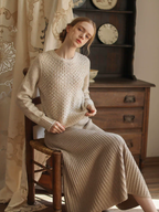 Simple Beige Pleated Wool Skirt