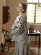 Graceful Lace Collar Brown-Gray Knitwear