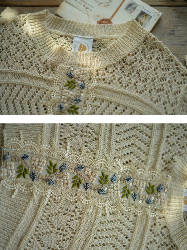 Beige Floral Lace Knit