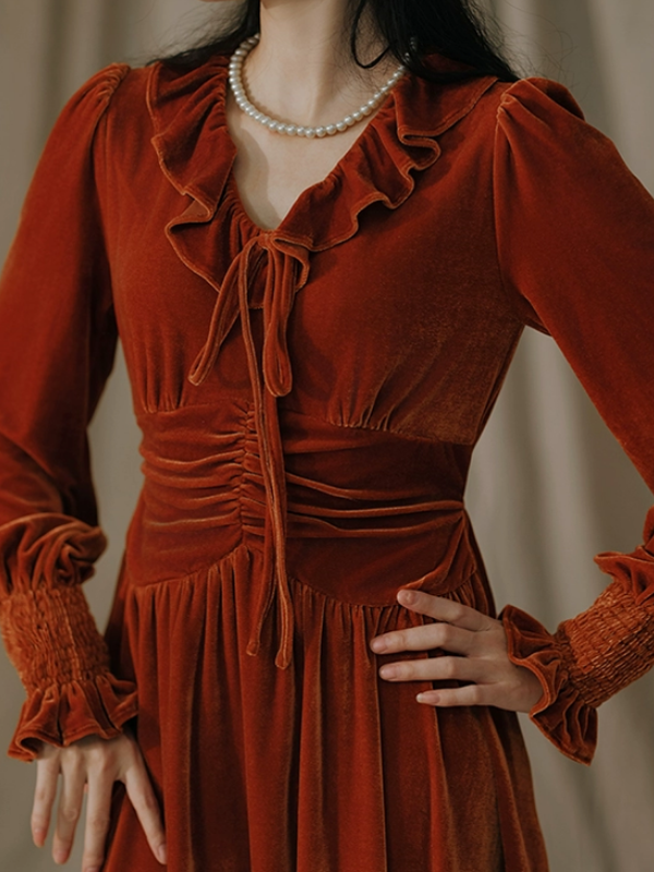 Velvet Elegance French Retro Dress