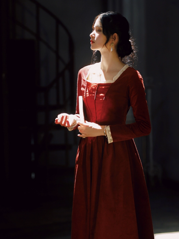 Crimson Elegance Lace Dress