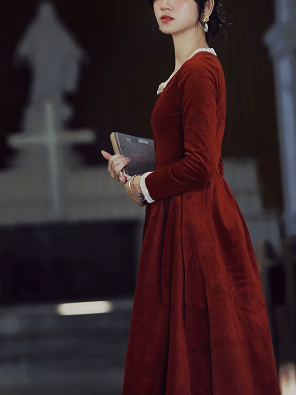 Crimson Elegance Lace Dress