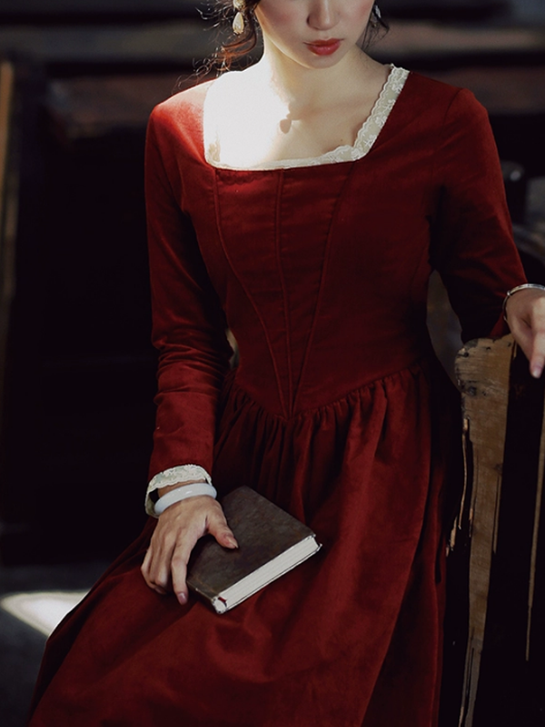 Crimson Elegance Lace Dress