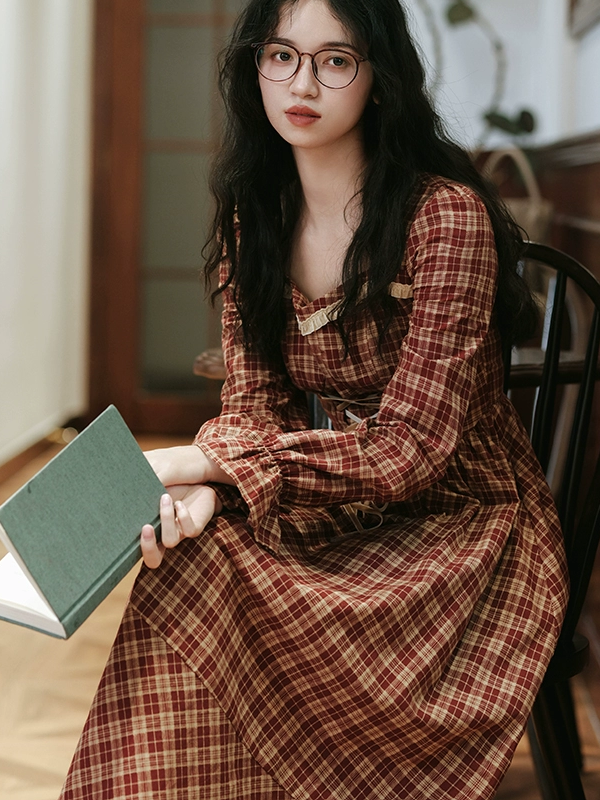 Vintage French Chic Checkered Dress