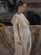 Victorian Elegance Beige Knit Dress