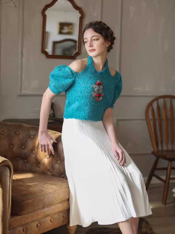 Hand-Embroidered Knit Top