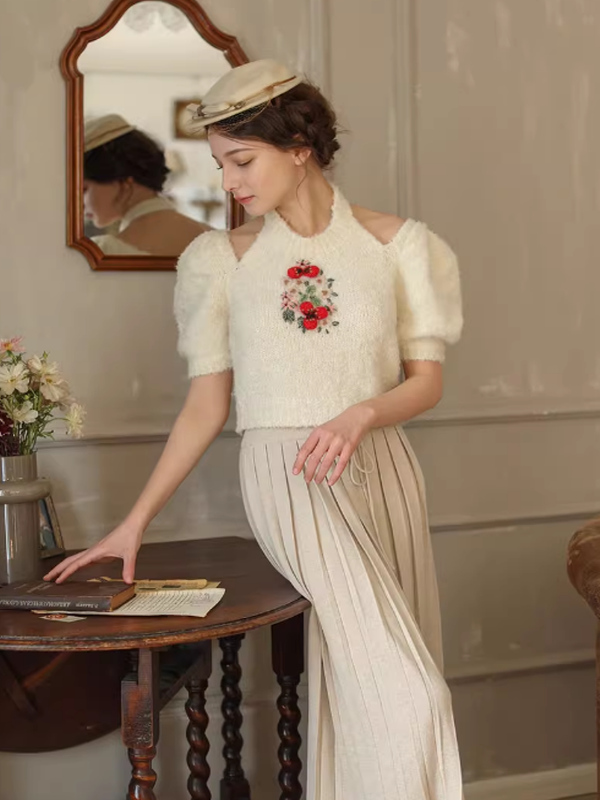 Hand-Embroidered Knit Top