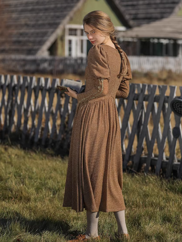 Golden Elegance Victorian Dress