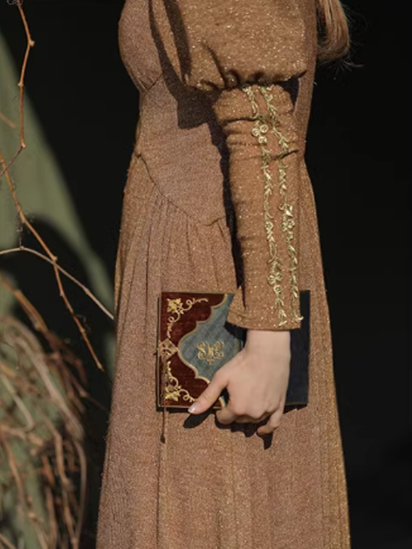 Golden Elegance Victorian Dress