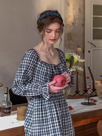 Classic Checkered Ribbon-Strap Dress