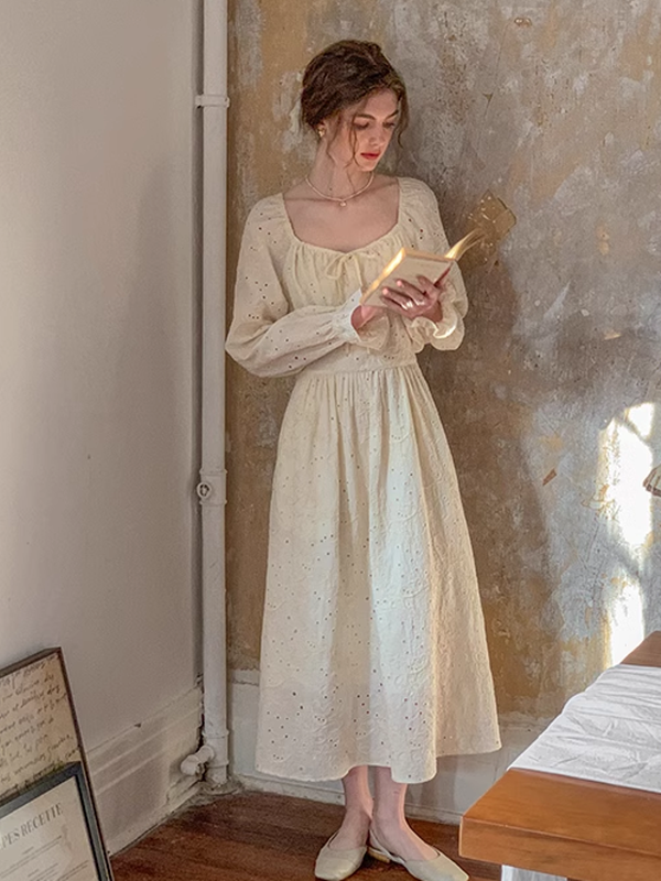 Romantic Embroidered Ivory Dress