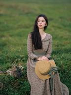 Whispering Meadow Floral Dress with Green Frill