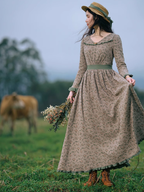 Whispering Meadow Floral Dress with Green Frill
