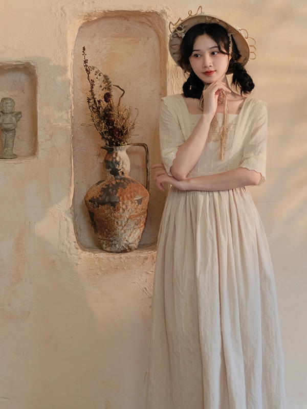 Ivory Elegance Lace-Adorned Dress