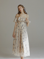 Blue Rose Whisper Off-Shoulder Dress