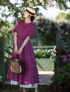 Ramie Fabric Red Purple Long Dress