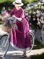 Ramie Fabric Red Purple Long Dress