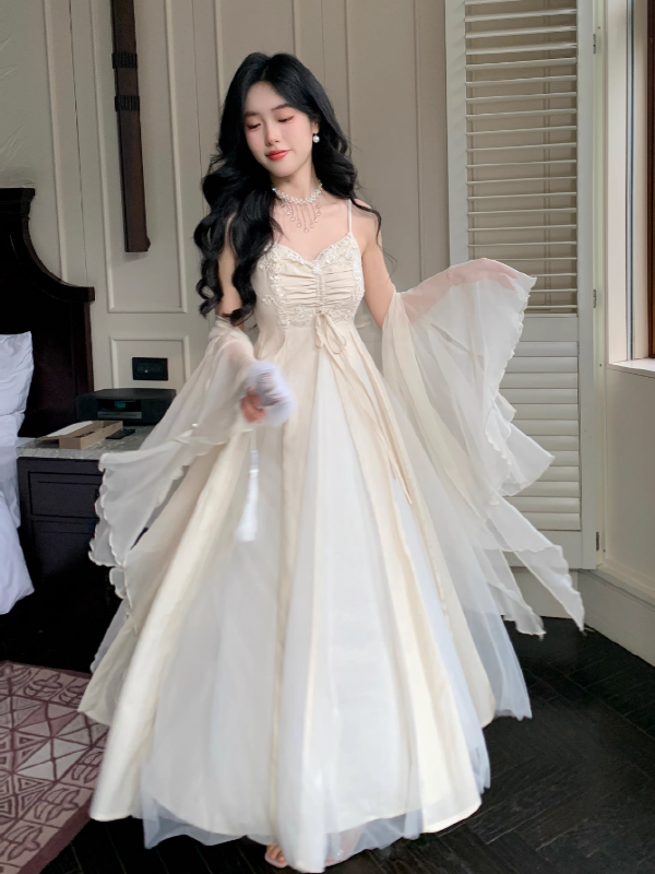 Ivory Lace and Pleats Princess Dress