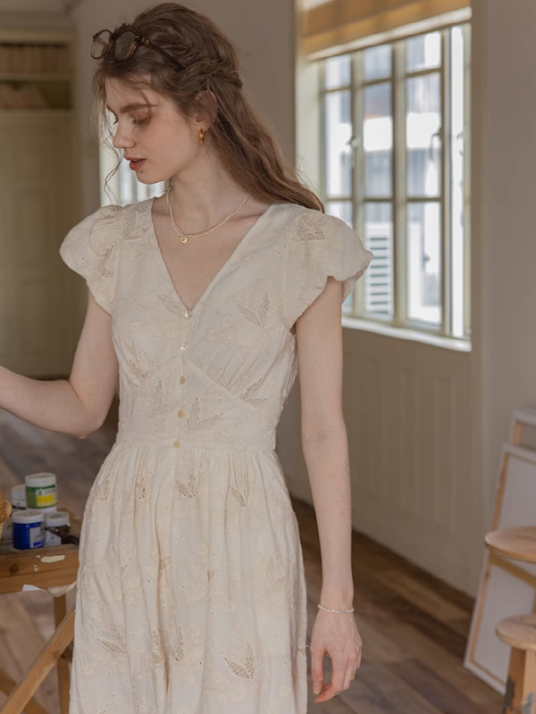 Blooming Serenity White Embroidery Dress