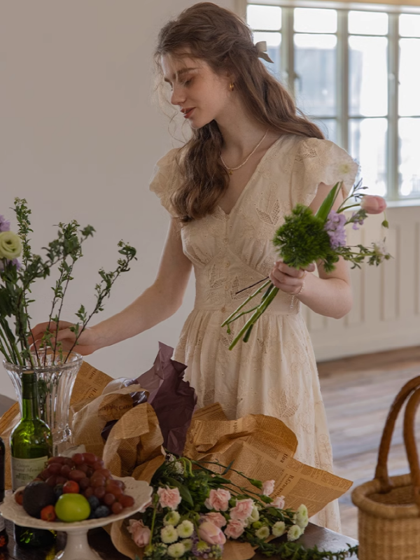 Blooming Serenity White Embroidery Dress