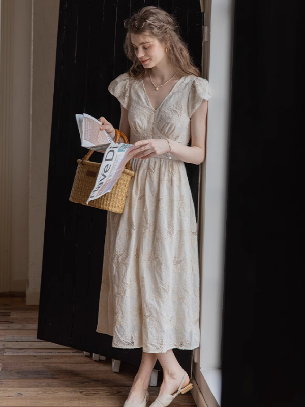 Blooming Serenity White Embroidery Dress