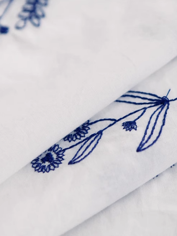 Flower Embroidered White Blouse