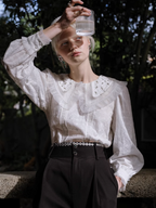 Layered Collar White Flower Blouse