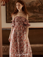 Vintage Pink Flower Off-Shoulder Dress