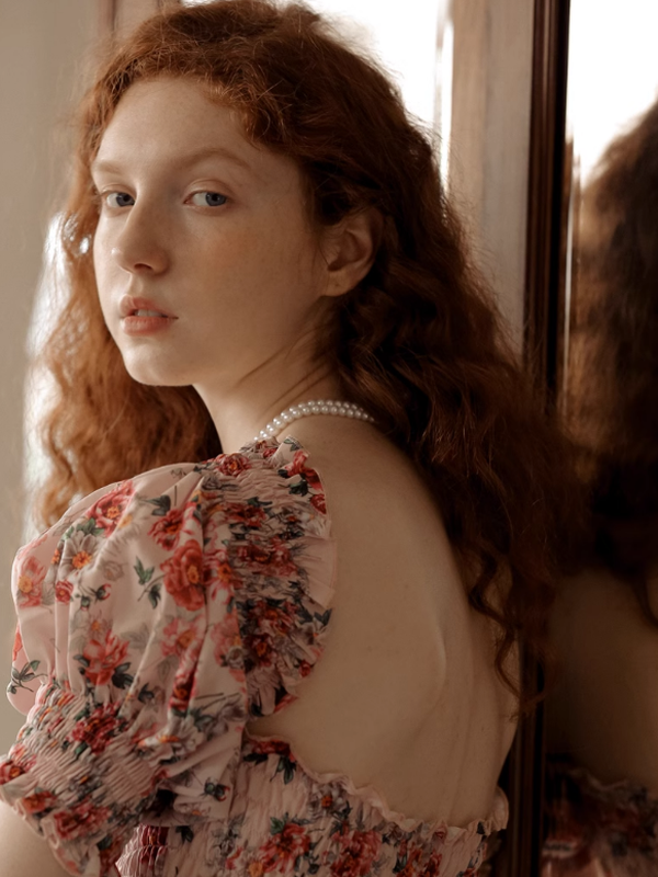 Vintage Pink Flower Off-Shoulder Dress