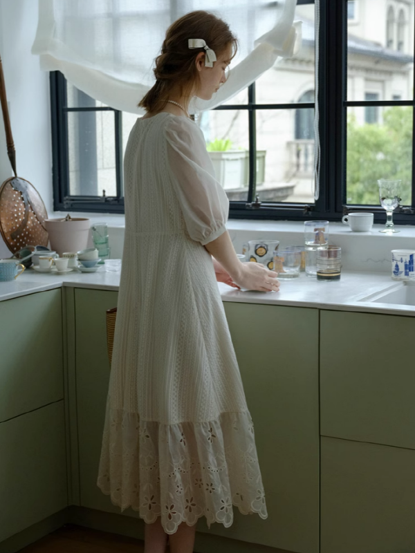 White Flower Lace Summer Dress