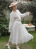 Pure White Lace Flare Skirt